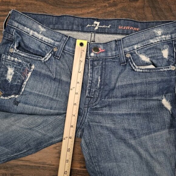 7 For All Mankind Womens 30 Blue Roxanne Ruched Leg Jeans Dostressed Pink Accent - Picture 4 of 8